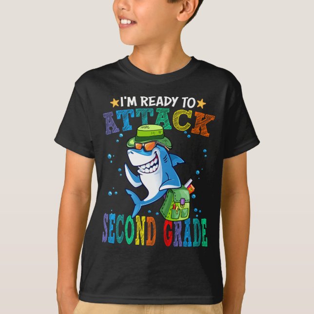 T-shirt Prêt À Attaquer Le Shark Back School De Deuxième A (Devant)