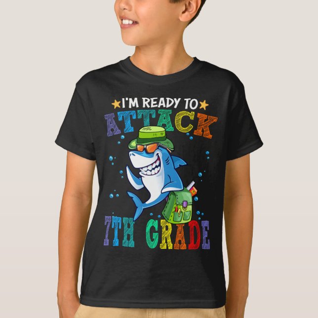 T-shirt Prêt à attaquer l'école de retour de requins de 7e (Devant)