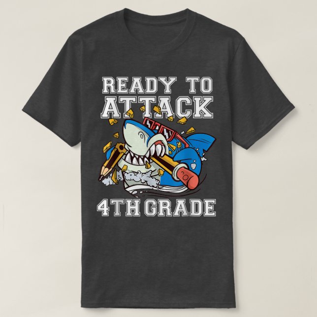 T-shirt Prêt À Attaquer Les Garçons De 4E Année Requin Drô (Design devant)