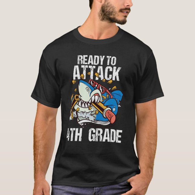 T-shirt Prêt À Attaquer Les Garçons De 4E Année Shark Reve (Devant)