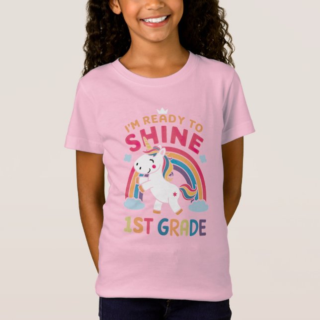 T-Shirt Prêt à briller la licorne de 1ère année (Devant)