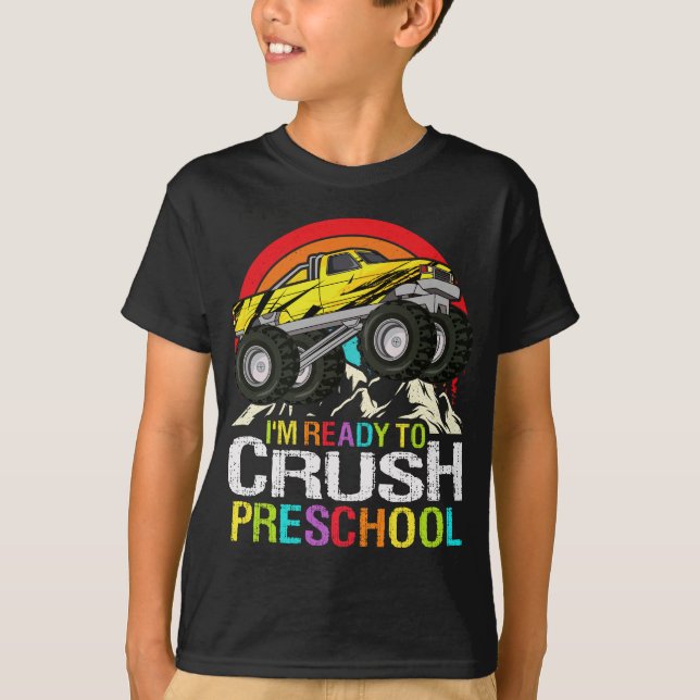 T-shirt Prêt À Écraser Le Camion Monster De L'École Présco (Devant)