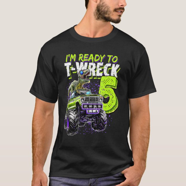 T-shirt Prêt À Épave 5 Dinosaure Monster Camion 5e anniver (Devant)