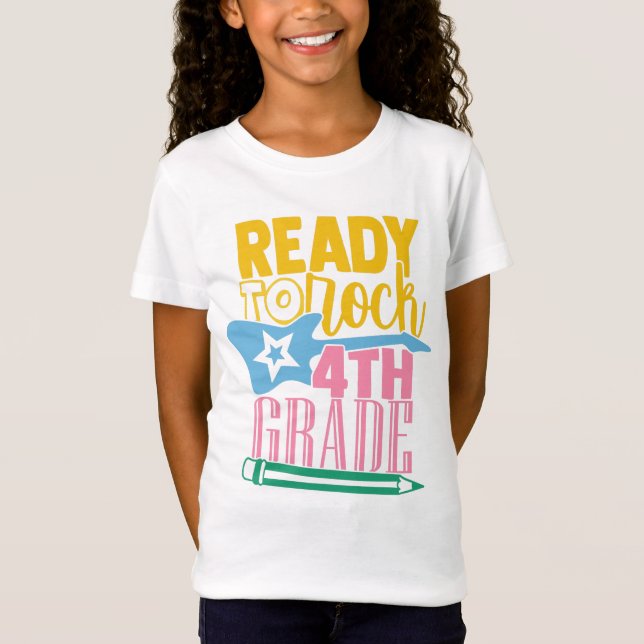 T-Shirt Prêt à rocher 4e année - Retour à l'école (Devant)