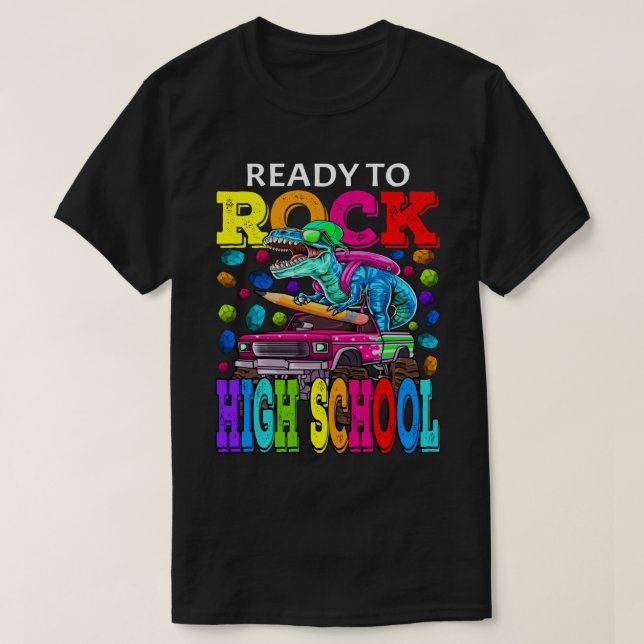 T-shirt Prêt À Rock High School Monster Truck Dinosaur B (Design devant)