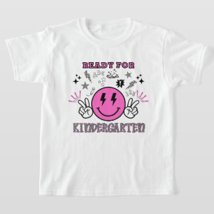 T-shirt Prêt pour la maternelle visage souriant rétro rose