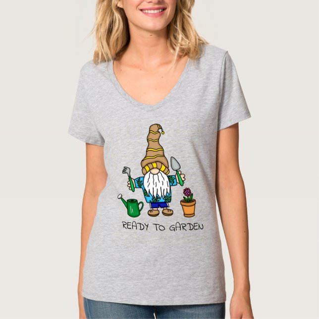 T-shirt Prêt pour le jardin | Gnome de jardinage mignon (Devant)