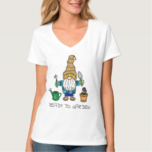T-shirt Prêt pour le jardin   Gnome de jardinage mignon