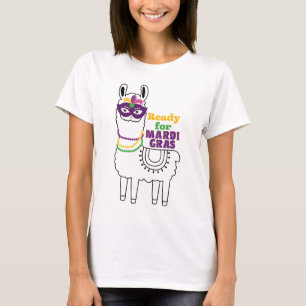 T-shirt Prêt pour Mardi Gras mignon masque perles en lama