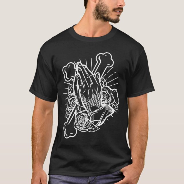 T-shirt Prêter la main avec des roses et croiser (Devant)