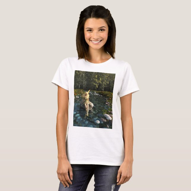 T-shirt Pretty Blonde Fairy Paddling dans un ruisseau de f (Devant entier)