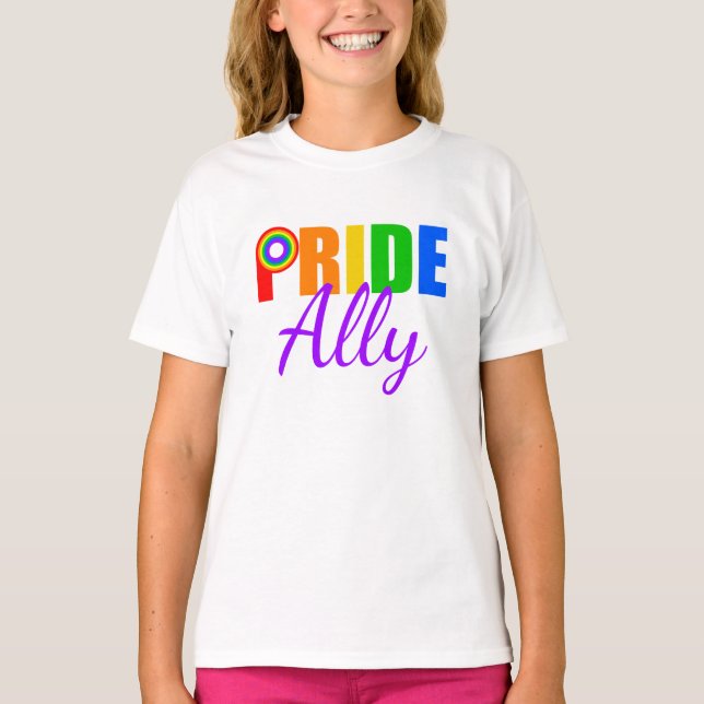 T-shirt Pride Ally Gay Stright Alliance Rainbow LGBT Kids (Devant)