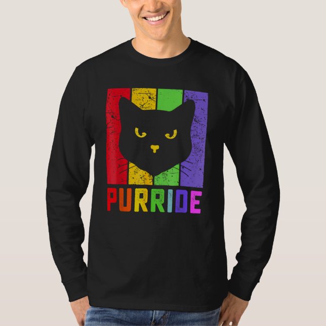 T-shirt Pride Cat Purride Gay LGBTQ Rainbow Flag Retro Sty (Devant)