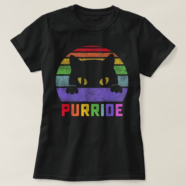 T-shirt Pride Chat Purride Gay LGBTQ Rainbow Drapeau Rétro (Design devant)