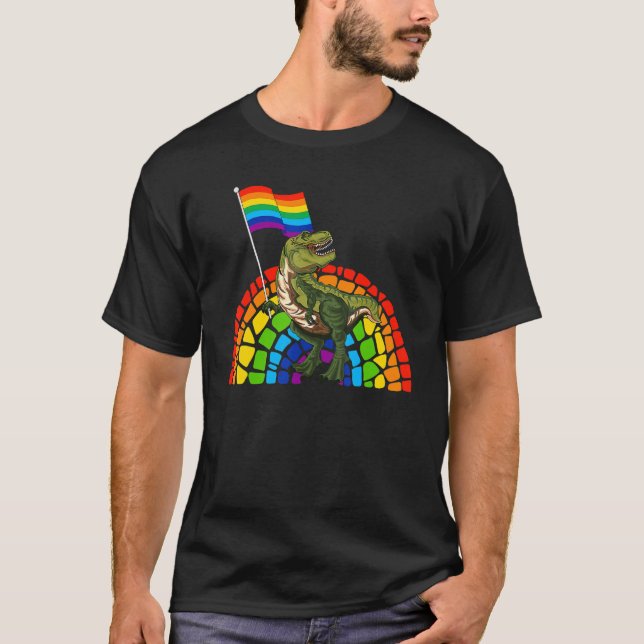 T-shirt Pride Dinosaur LGBT Gay Lesbian Transgender Trans  (Devant)