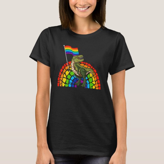 T-shirt Pride Dinosaur LGBT Gay Lesbian Transgender Trans  (Devant)
