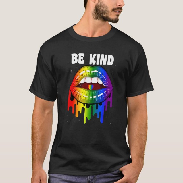 T-shirt Pride Gay Be Genind Lesbian Lgbt Rainbow Lips Grap (Devant)