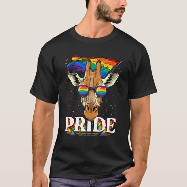 T-shirt Pride Giraffe LGBTQ Rainbow Flag Pride Month Anima (Devant)