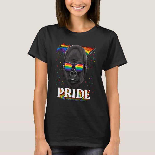 T-shirt Pride Gorilla LGBTQ Rainbow Flag Fierté Mois Anima (Devant)