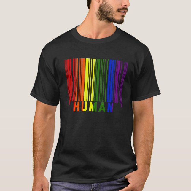 T-shirt Pride Human Barcode Rainbow (Devant)