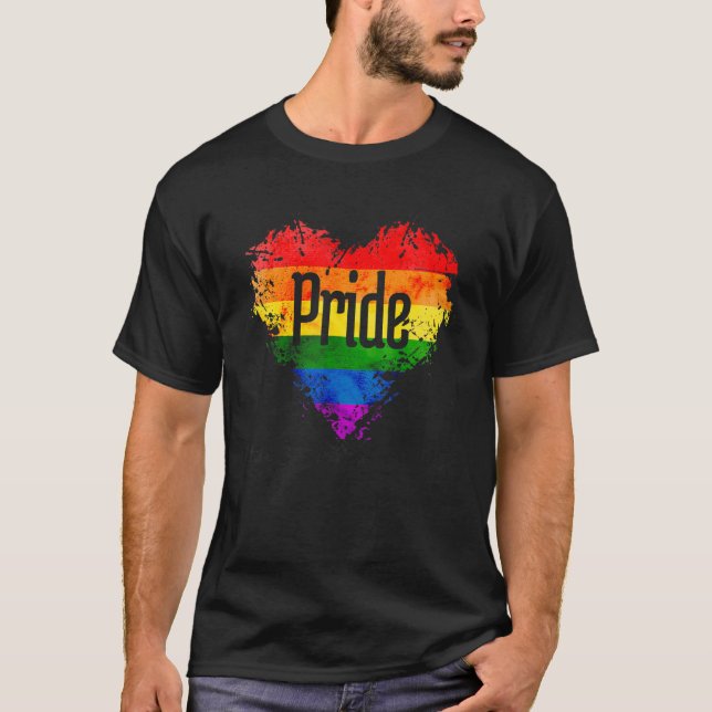 T-shirt Pride Lettre Coeur Arc-en-ciel Distressed Drapeau  (Devant)