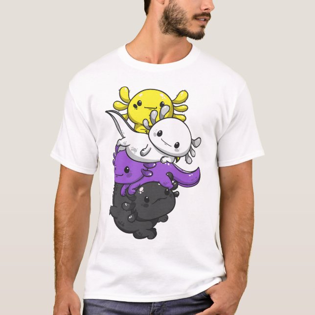T-shirt Pride non binaire Kawaii Axolotl Pile non binaire  (Devant)