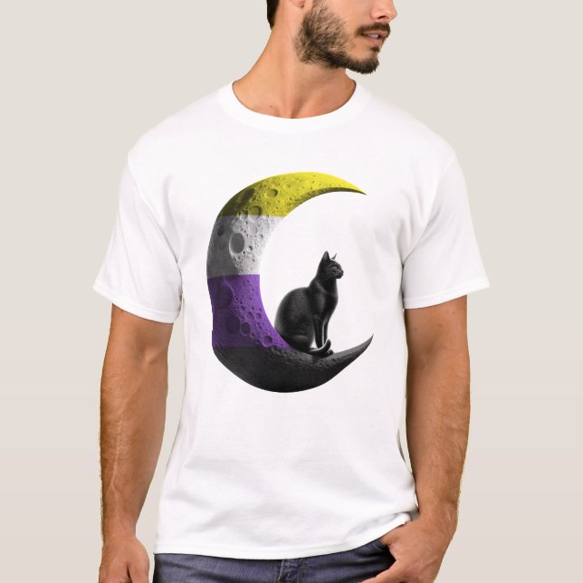 T-shirt Pride non binaire LGBTQ Space Cat Moon LGBT (Devant)