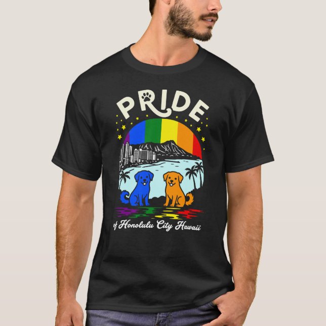 T-shirt Pride of Honolulu City Hawaii Dogs Rainbow Flag (Devant)