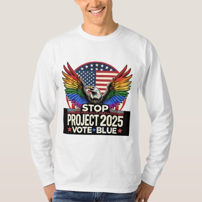 T-shirt Pride - Stop Project 2025 - Vote Blue (Devant)