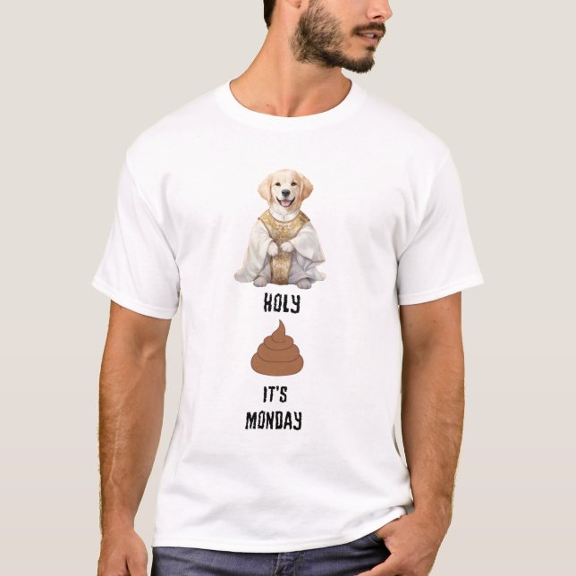 T-shirt Priest Golden Retriever Saint Poop C'est lundi (Devant)