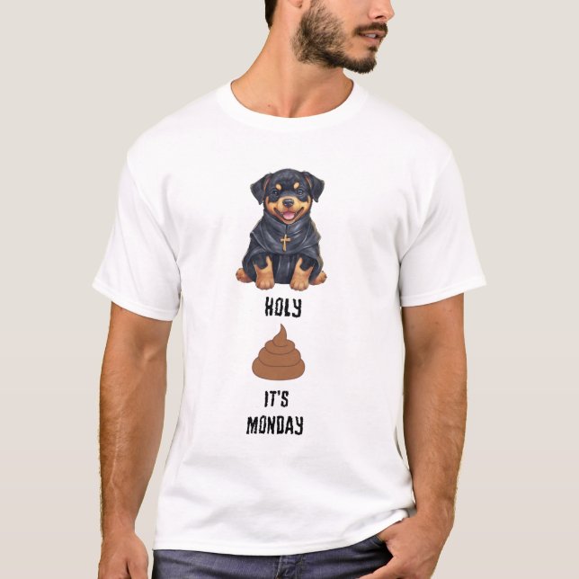 T-shirt Priest Rottweiler Saint Poop C'est lundi (Devant)