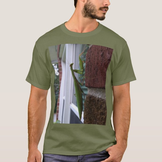 T-shirt Priez Mantis sur mur de briques (Devant)
