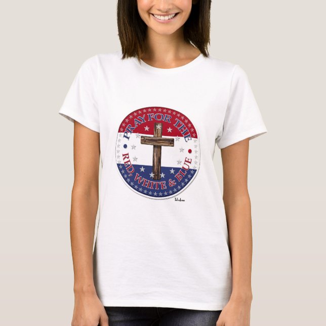 T-shirt Priez pour le rouge, blanc et bleu avec croix robu (Devant)