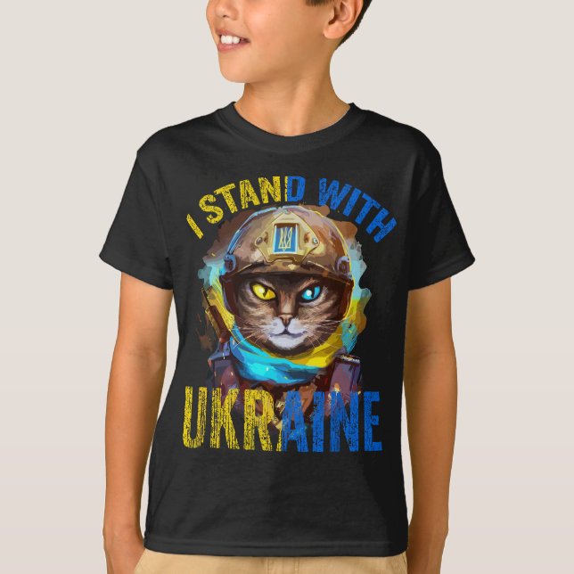 T-shirt Priez Pour Le Soutien Du Soldat Ukrainien En Chat  (Devant)