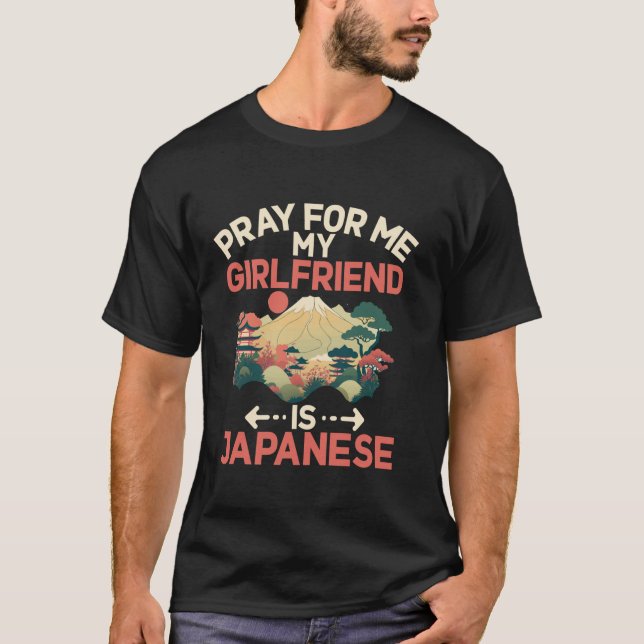 T-shirt Priez pour moi ma copine est Japonaise Long Manche (Devant)