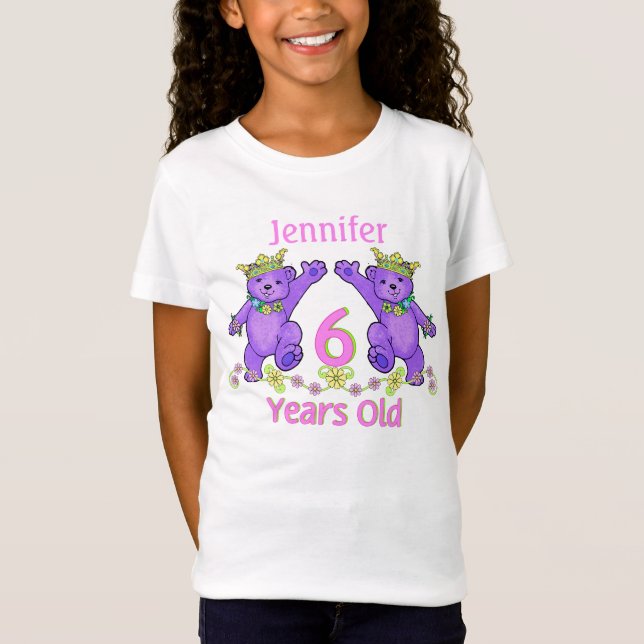 T-Shirt Princess Bears 6e anniversaire Nom personnalisé (Devant)