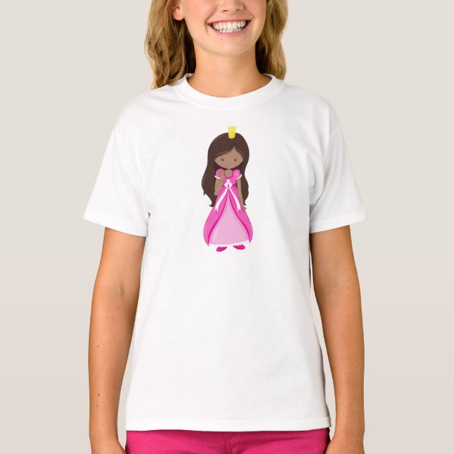 T-shirt princesse afro-américaine, reine, blonde, robe ros (Devant)