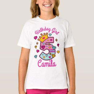 T-shirt Princesse Anniversaire Fille Cinquième Numéro d'Ét