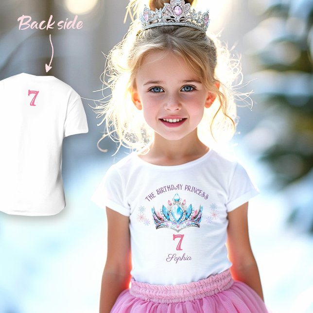 T-shirt Princesse Couronne rose bleu pourpre Anniversaire  (Princess Crown Pink Blue Purple Birthday Girl Name T-Shirt)