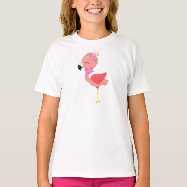 T-shirt Princesse Flamant rose, Fleurs, Mignonne Flamant r (Devant)