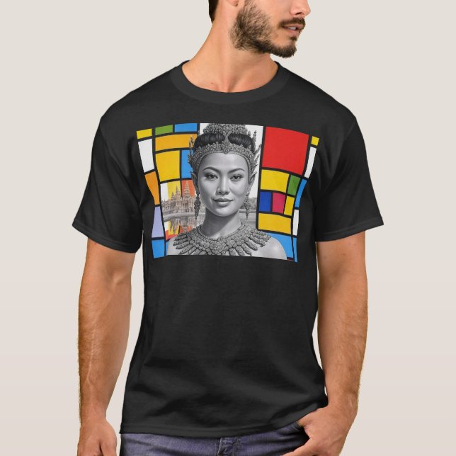 T-shirt Princesse Khmer Avec Angkor Vat (Devant)