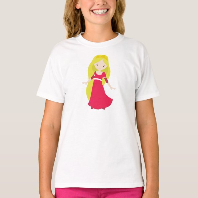 T-shirt Princesse mignonne, Couronne, Cheveux blonde, Robe (Devant)
