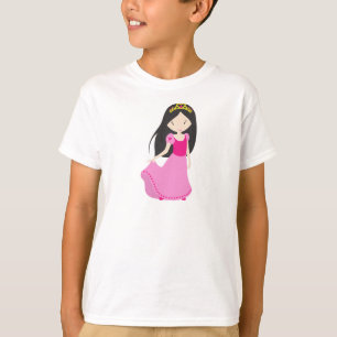 T-shirt Princesse mignonne, Couronne, Cheveux noirs, Robe