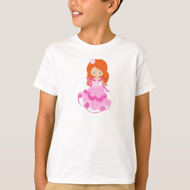 T-shirt Princesse mignonne, Couronne, Robe rose, Cheveux o (Devant)