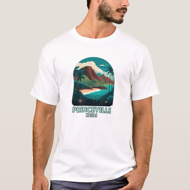 T-shirt Princeville Kauai Hawaii Beach Mounts Retro (Devant)