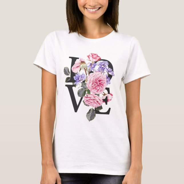 T-shirt print with the phrase love decorated with flowers (Devant)