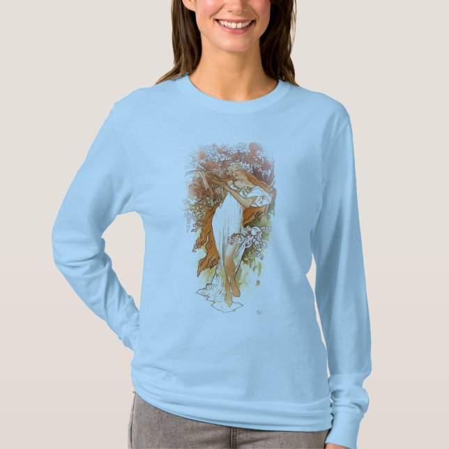T-shirt Printemps - Alphonse Mucha Art Nouveau (Devant)