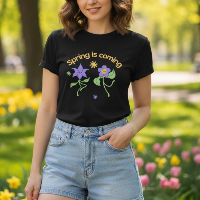 T-shirt printemps arrive mignon Danser fleurs violettes (Créateur téléchargé)