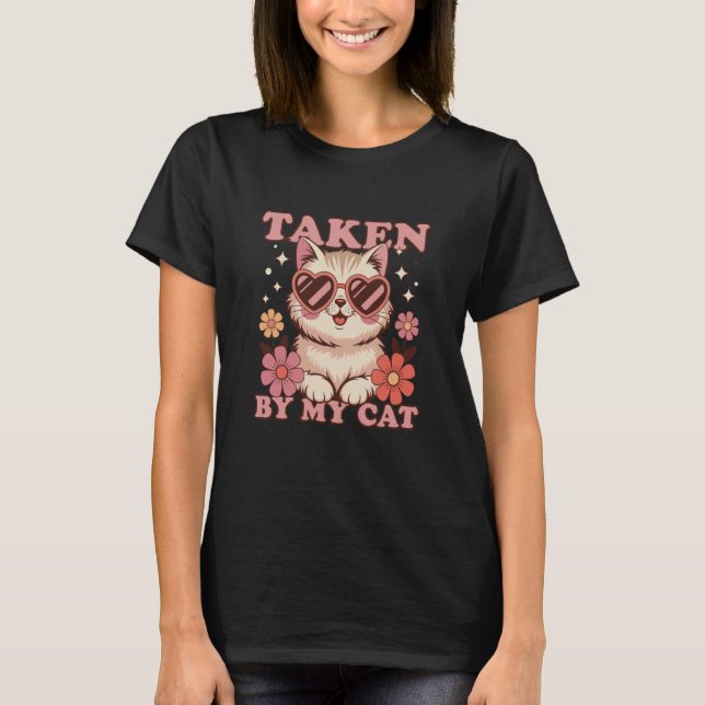 T-shirt Pris par mon chat Rétro 70s drôle Saint-Valentin L (Devant)