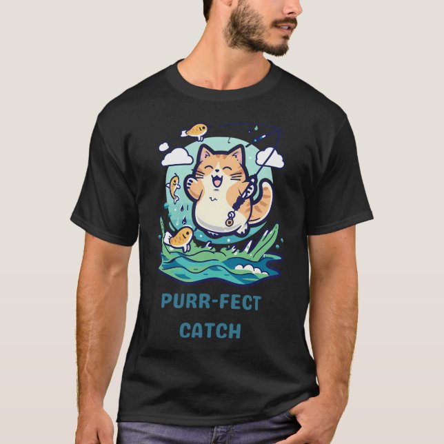 T-shirt Prise parfaite : Le Chat Pêcheur (Devant)